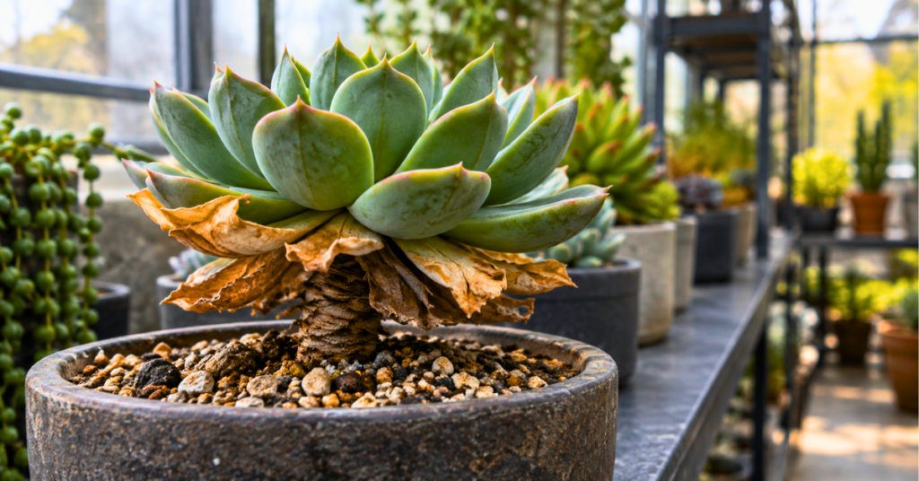 Succulent with dry lower leaves dying from the bottom
