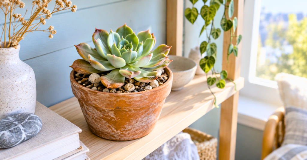 Recovering succulent with healthy new growth in fast-draining soil