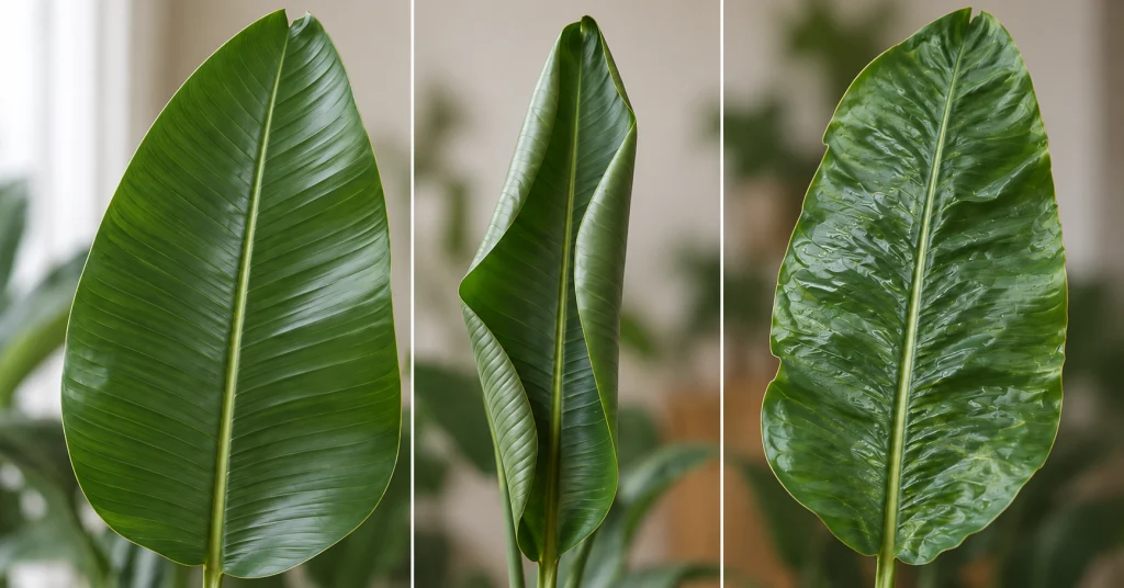 Bird of Paradise normal curled and wrinkled leaves comparison
