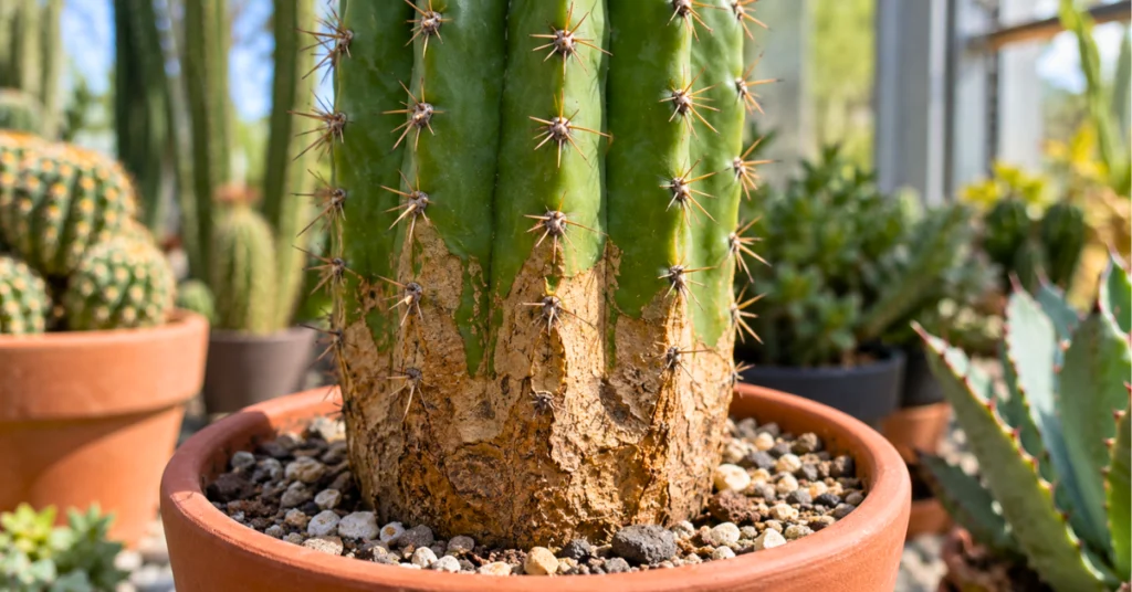 Cactus with a brown sunburn patch facing direct sunlight